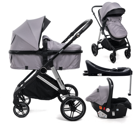BEBELISSIMO - Poussette combinée trio 3 en 1 - siège auto 0+ CAVO – nacelle –  base Isofix - jambes de force – jusqu’à 22kg - Gris
