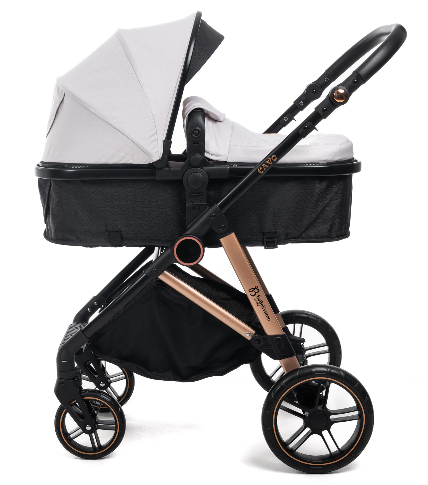 BEBELISSIMO - Poussette combinée trio 3 en 1 - siège auto 0+ CAVO – nacelle –  base Isofix - jambes de force – jusqu’à 22kg - Beige