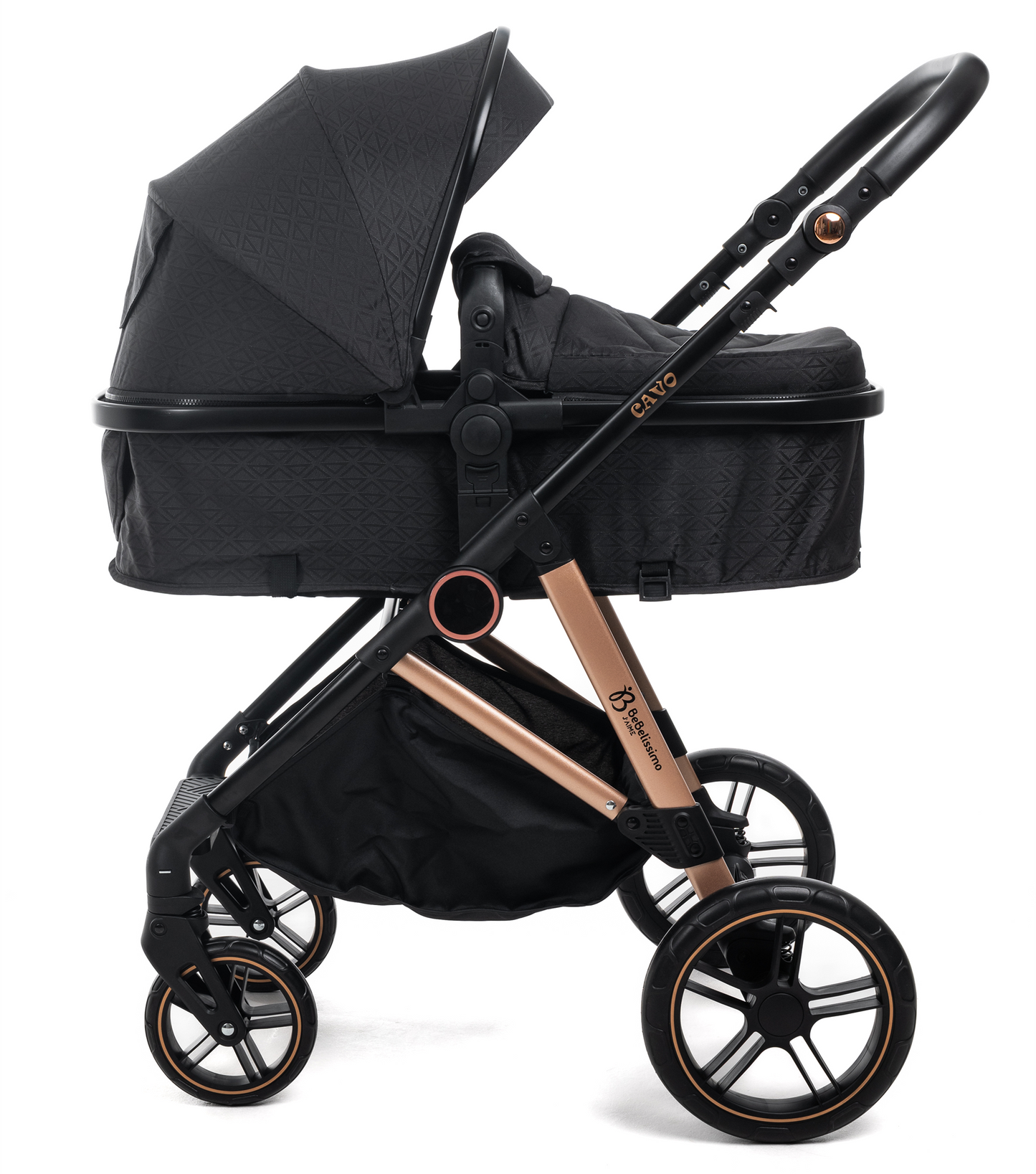 BEBELISSIMO - Poussette combinée trio 3 en 1 - siège auto 0+ CAVO – nacelle –  base Isofix - jambes de force – jusqu’à 22kg - Noir