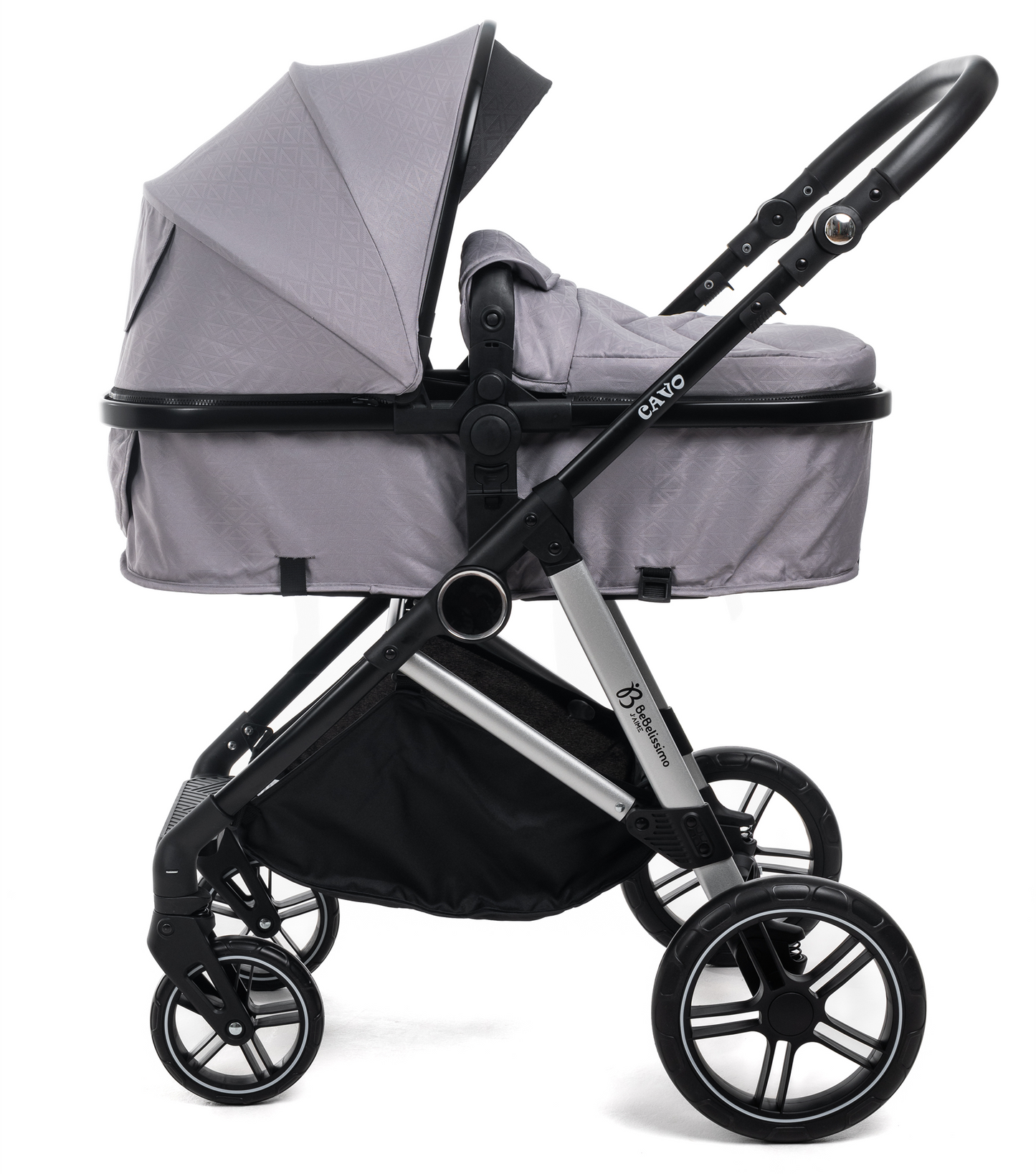 BEBELISSIMO - Poussette combinée trio 3 en 1 - siège auto 0+ CAVO– nacelle – dès la naissance – jusqu’à 22kg  - gris