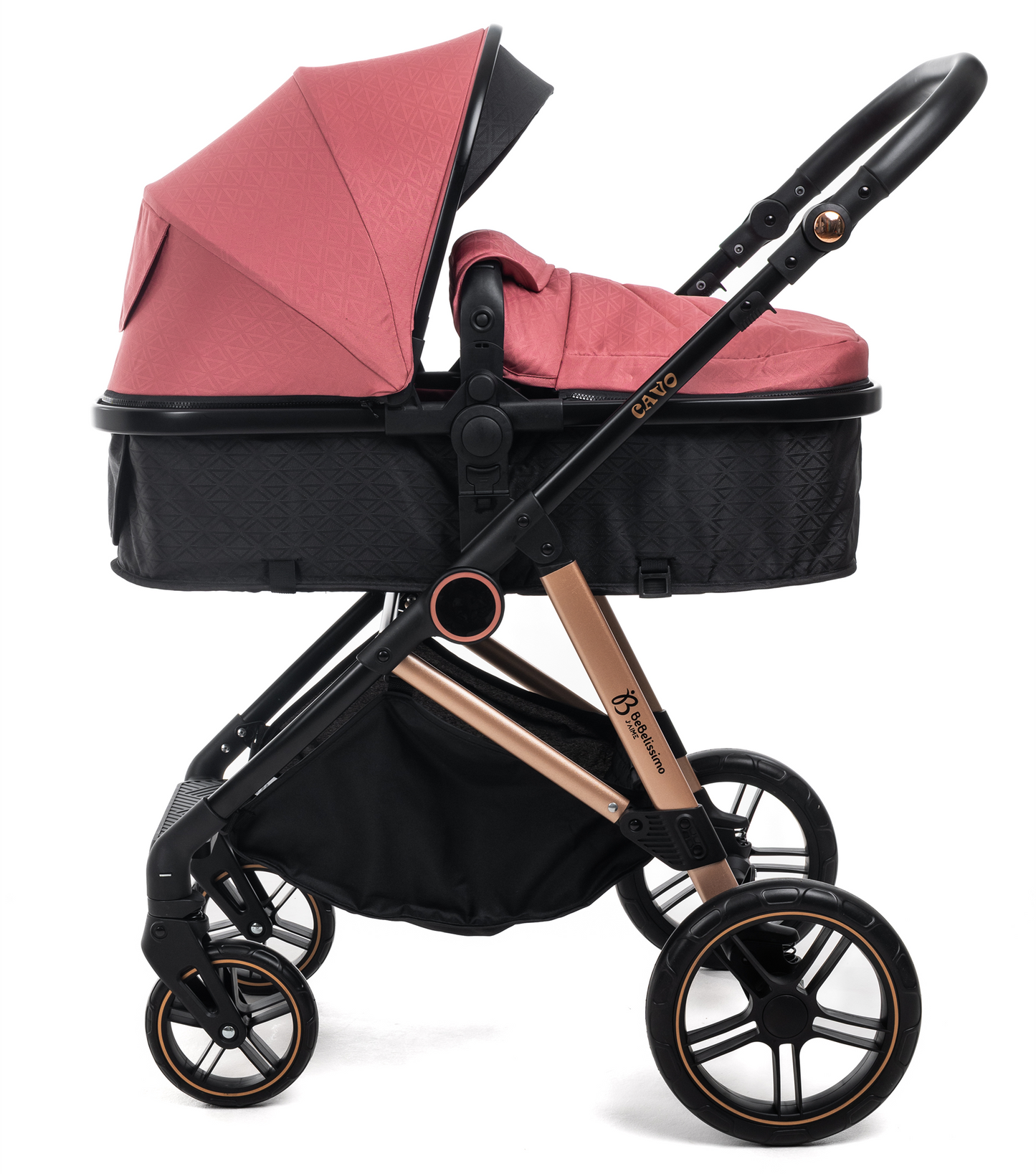 BEBELISSIMO - Poussette combinée trio 3 en 1 - siège auto 0+ CAVO – nacelle –  base Isofix - jambes de force – jusqu’à 22kg - bordeaux
