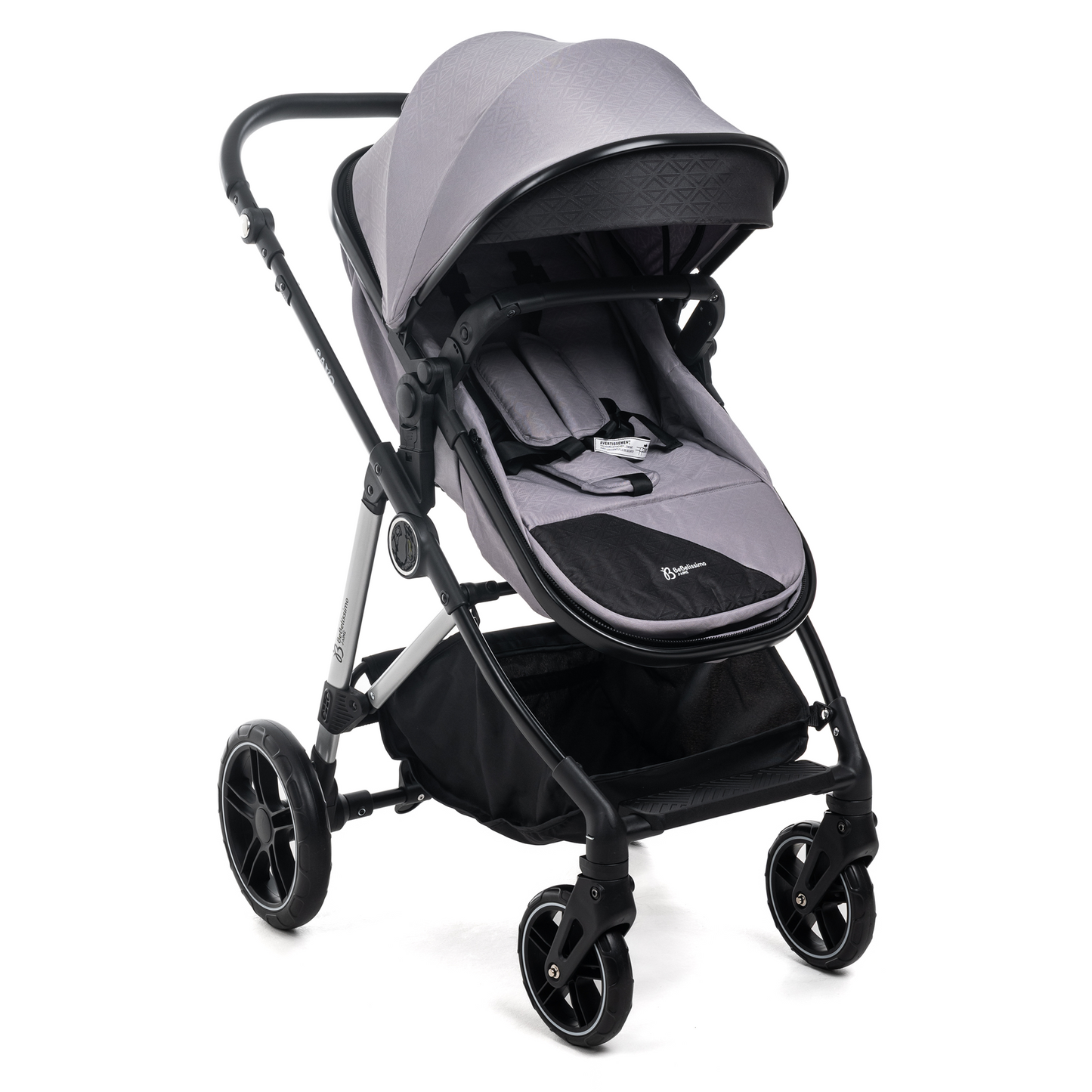 BEBELISSIMO - Poussette combinée trio 3 en 1 - siège auto 0+ CAVO – nacelle –  base Isofix - jambes de force – jusqu’à 22kg - Gris