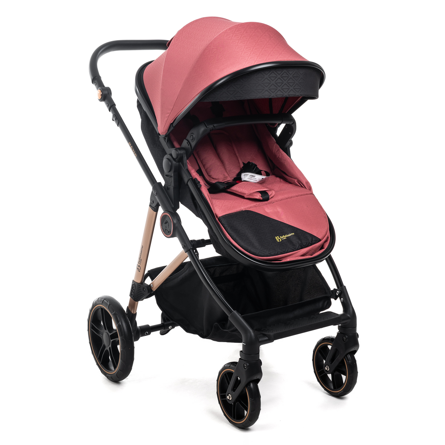 BEBELISSIMO - Poussette combinée trio 3 en 1 - siège auto 0+ CAVO – nacelle –  base Isofix - jambes de force – jusqu’à 22kg - bordeaux