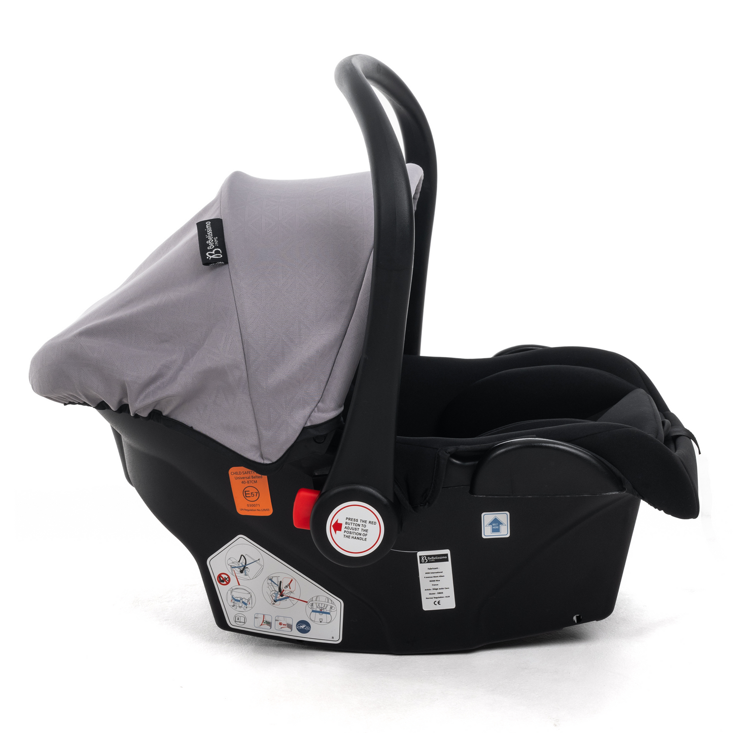 BEBELISSIMO - Poussette combinée trio 3 en 1 - siège auto 0+ CAVO– nacelle – dès la naissance – jusqu’à 22kg  - gris