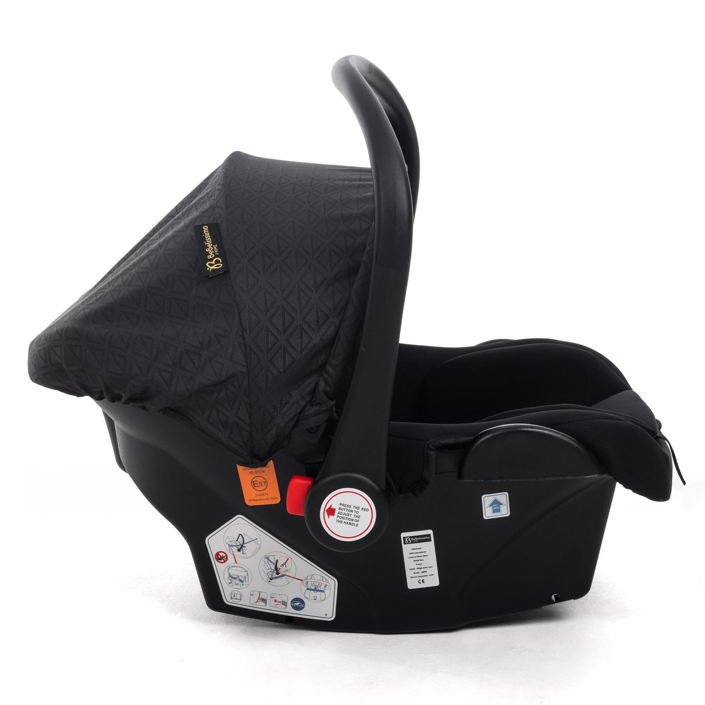 BEBELISSIMO - Poussette combinée trio 3 en 1 - siège auto 0+ CAVO – nacelle –  base Isofix - jambes de force – jusqu’à 22kg - Noir
