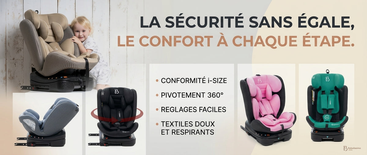 Bebelissimo - Siège auto Isofix - pivontant 360 ° - 40-150 cm -  0-36kg  i- COMO noir