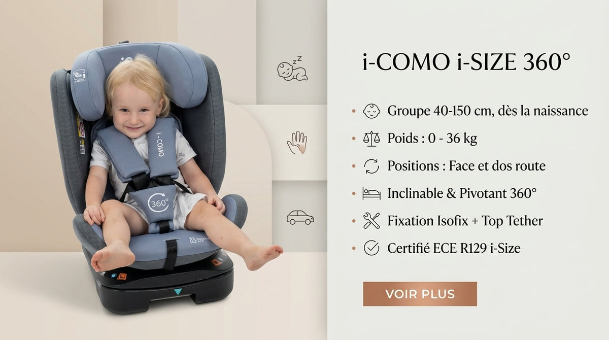 Bebelissimo - Siège auto Isofix - pivontant 360 ° - 40-150 cm -  0-36kg  i- COMO noir