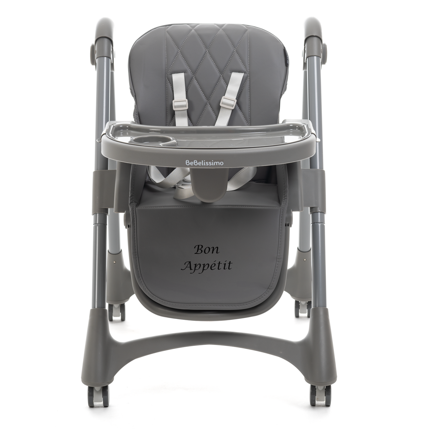 Bebelissimo - Chaise haute évolutive bébé - Pliable - Compacte - Réglable hauteur - De 6 mois à 3 ans (15kg) - gris foncé - Bon Appetit