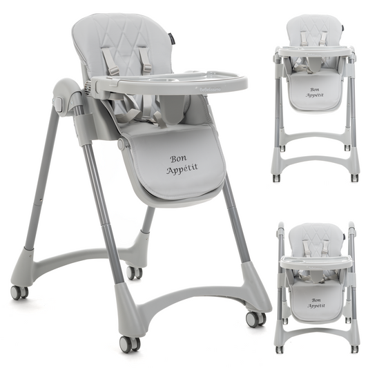 Bebelissimo - Chaise haute évolutive bébé - Pliable - Compacte - Réglable hauteur - De 6 mois à 3 ans (15kg) - gris - Bon Appetit