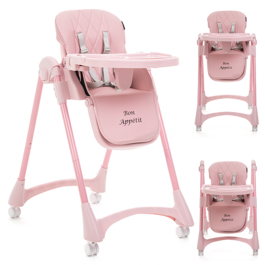 Bebelissimo - Chaise haute évolutive bébé - Pliable - Compacte - Réglable hauteur - De 6 mois à 3 ans (15kg) - rose - Bon Appetit