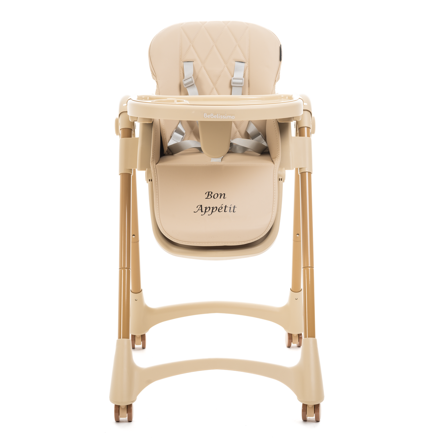 Bebelissimo - Chaise haute évolutive bébé - Pliable - Compacte - Réglable hauteur - De 6 mois à 3 ans (15kg) - beige - Bon Appetit