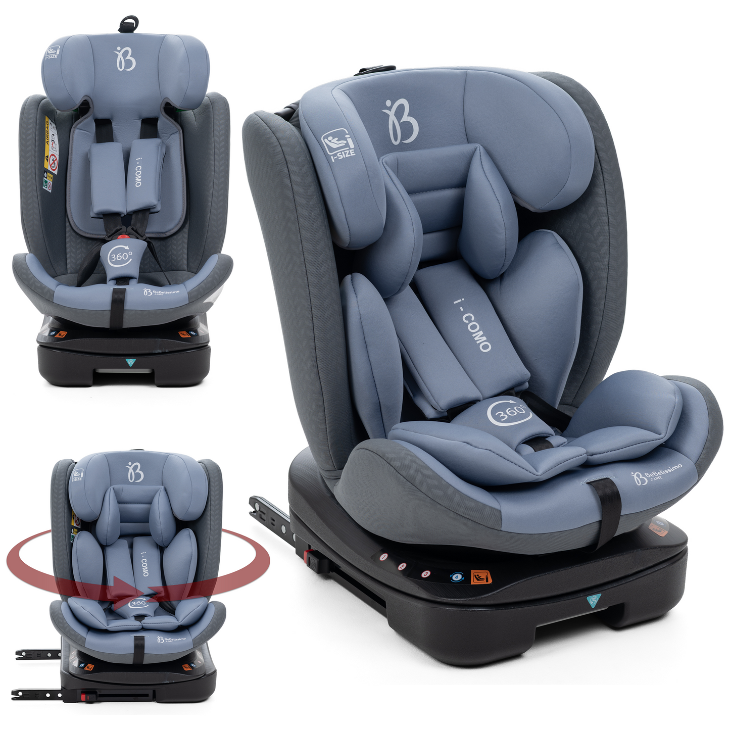 Bebelissimo - Siège auto Isofix - pivontant 360 ° - 40-150 cm -  0-36kg  i- COMO gris