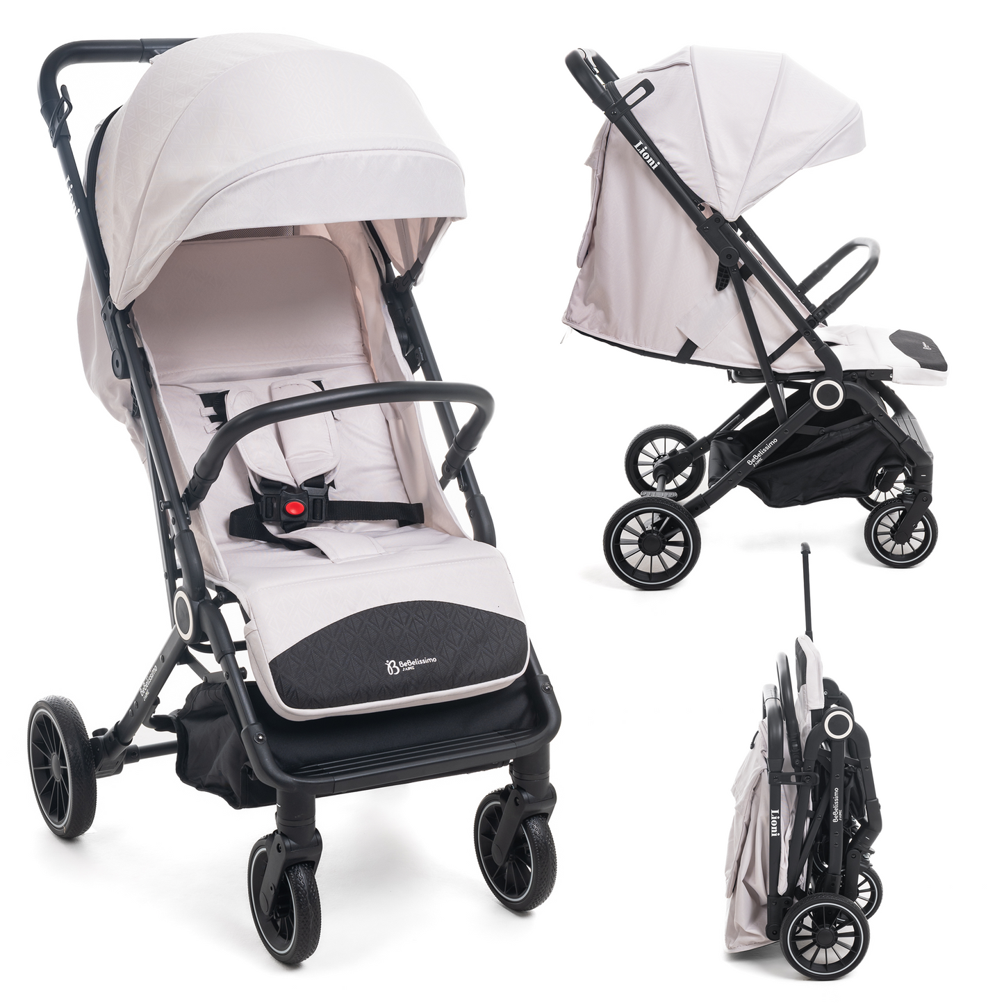 Bebelissimo - Poussette Bébé Canne Ultra Compacte – Légère – Pliage à Une Main – Guidon Valise – Lioni - beige