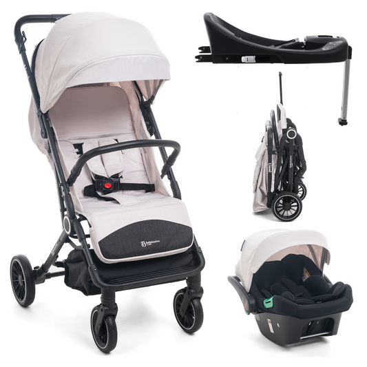 BEBELISSIMO - Poussette combinée duo 2 en 1 - siège auto 0+ Lioni – dès la naissance – jusqu’à 22kg - beige - base ISOFIX - jambe de force