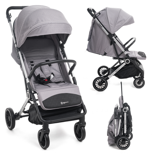 Bebelissimo - Poussette Bébé Canne Ultra Compacte – Légère – Pliage à Une Main – Guidon Valise – Lioni - gris