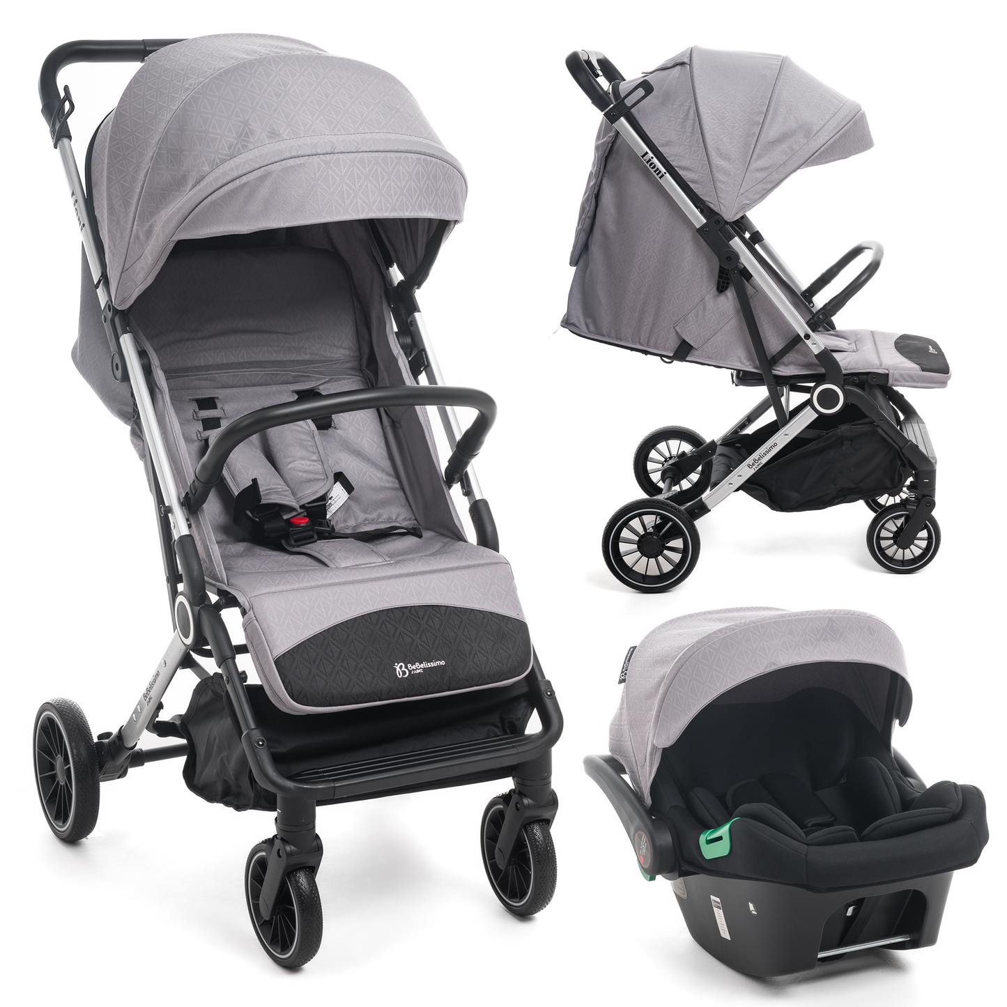 BEBELISSIMO - Poussette combinée duo 2 en 1 - siège auto 0+ Lioni – dès la naissance – jusqu’à 22kg - gris