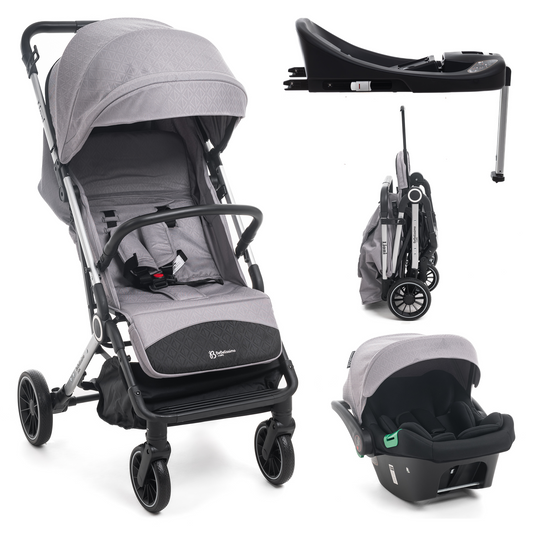 BEBELISSIMO - Poussette combinée duo 2 en 1 - siège auto 0+ Lioni – dès la naissance – jusqu’à 22kg - gris - base ISOFIX - jambe de force