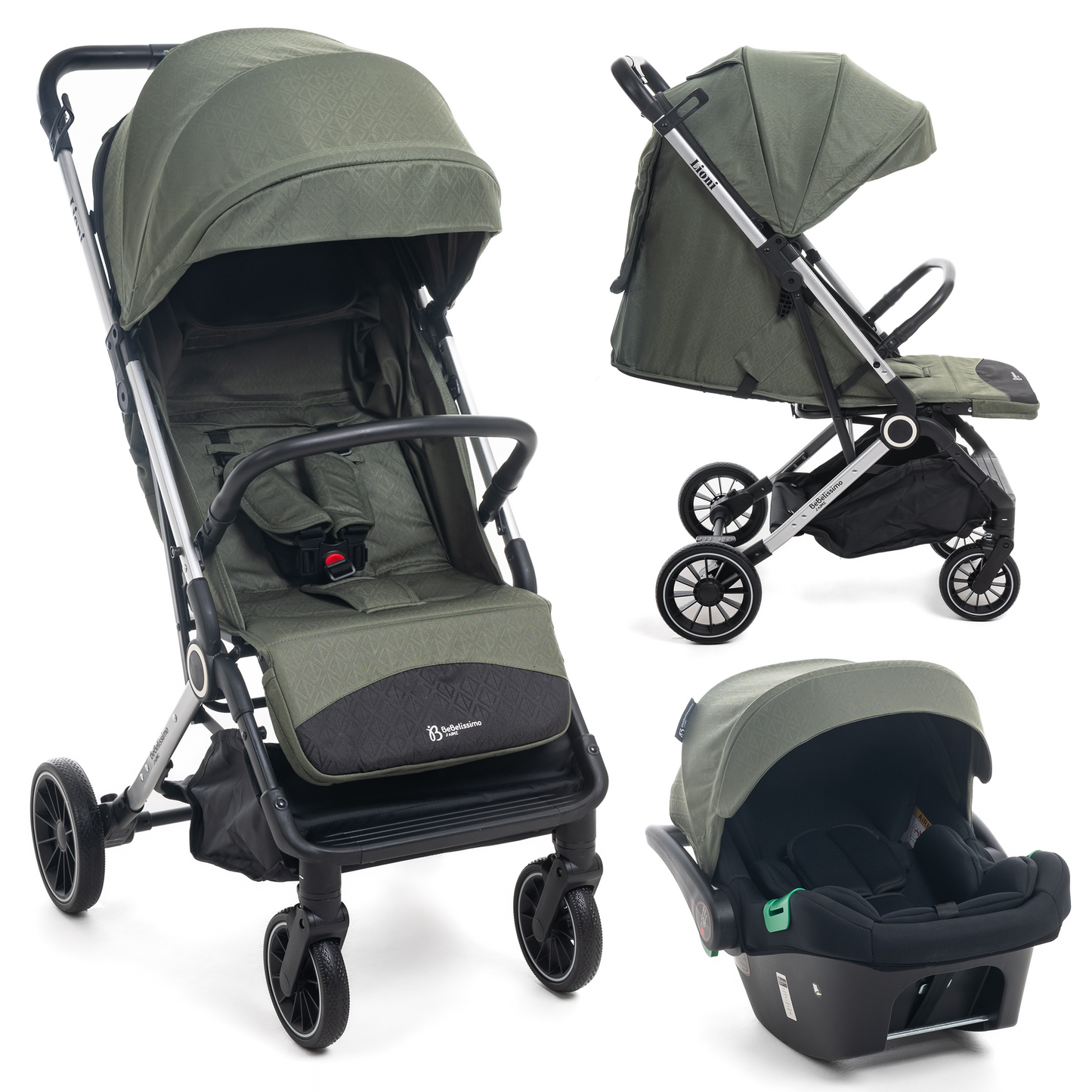 BEBELISSIMO - Poussette combinée duo 2 en 1 - siège auto 0+ Lioni – dès la naissance – jusqu’à 22kg - vert