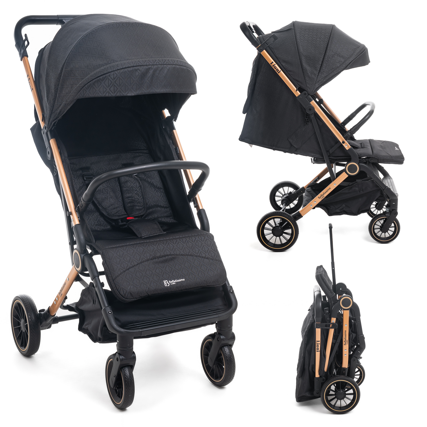 Bebelissimo - Poussette Bébé Canne Ultra Compacte – Légère – Pliage à Une Main – Guidon Valise – Lioni - noir