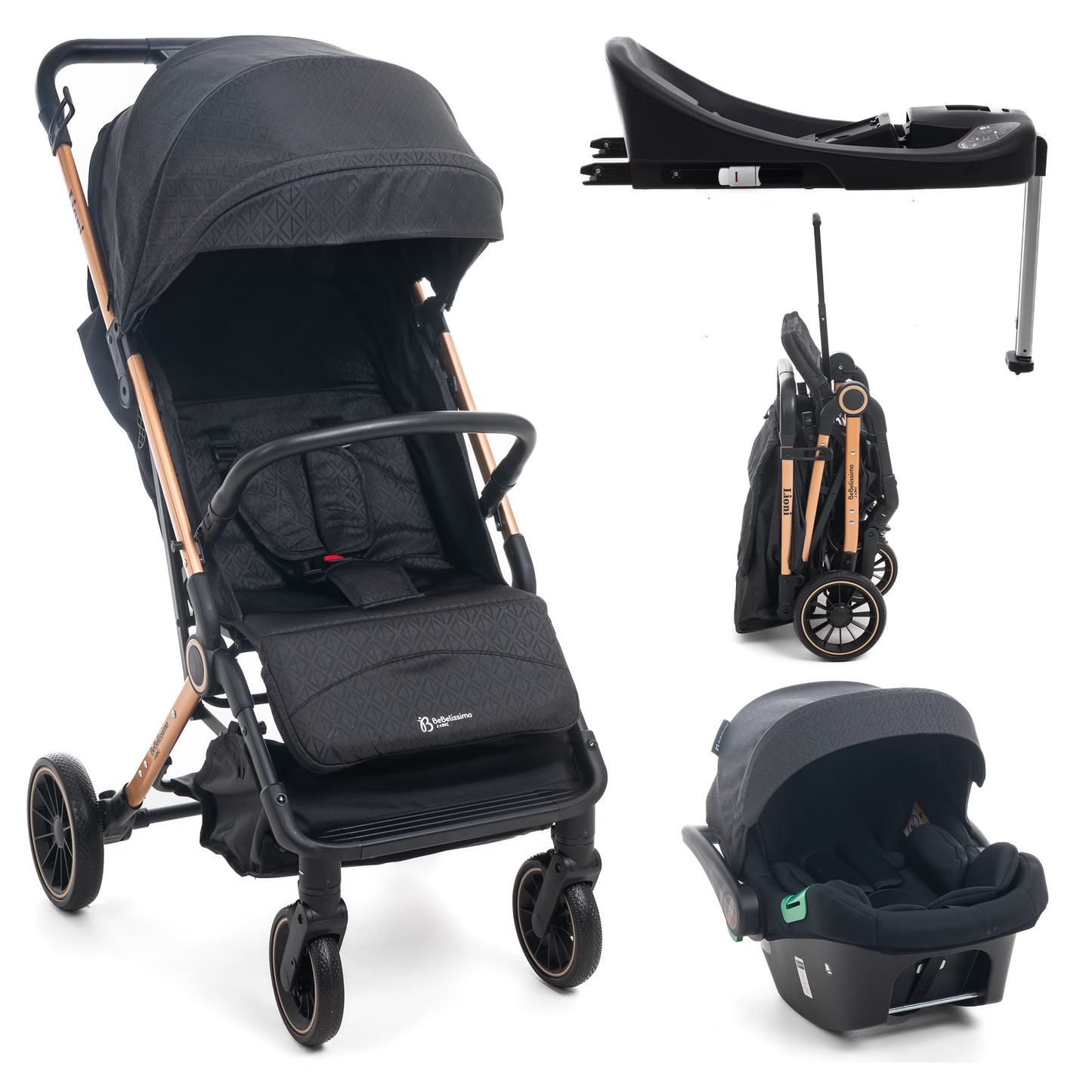 BEBELISSIMO - Poussette combinée duo 2 en 1 - siège auto 0+ Lioni – dès la naissance – jusqu’à 22kg - noir - base ISOFIX - jambe de force