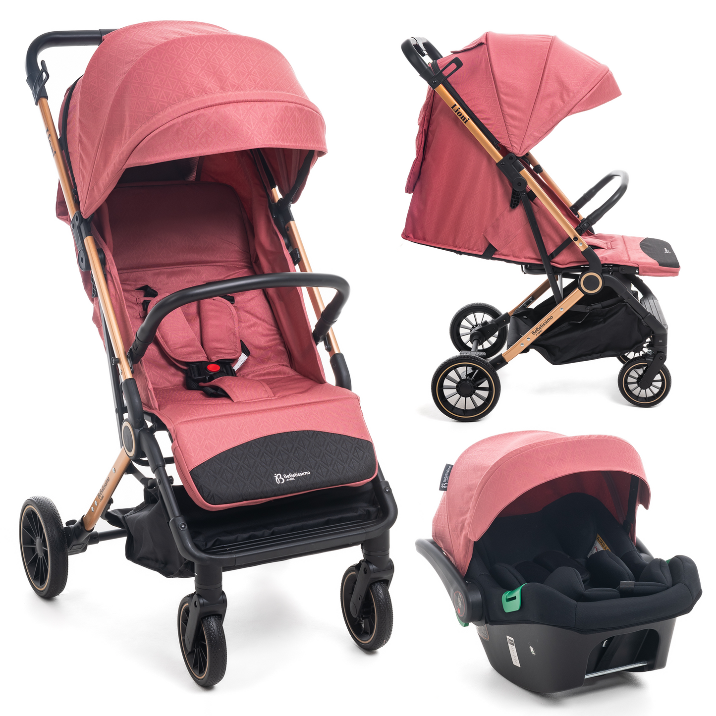 BEBELISSIMO - Poussette combinée duo 2 en 1 - siège auto 0+ Lioni – dès la naissance – jusqu’à 22kg - bordeaux