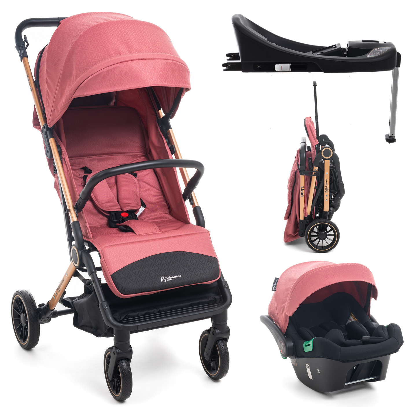 BEBELISSIMO - Poussette combinée duo 2 en 1 - siège auto 0+ Lioni – dès la naissance – jusqu’à 22kg - bordeaux - base ISOFIX - jambe de force