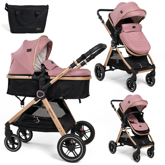 Bebelissimo - Poussette transformable - combinée - convertible - 2 en 1 - poids 0-22kg - Nicea - rose