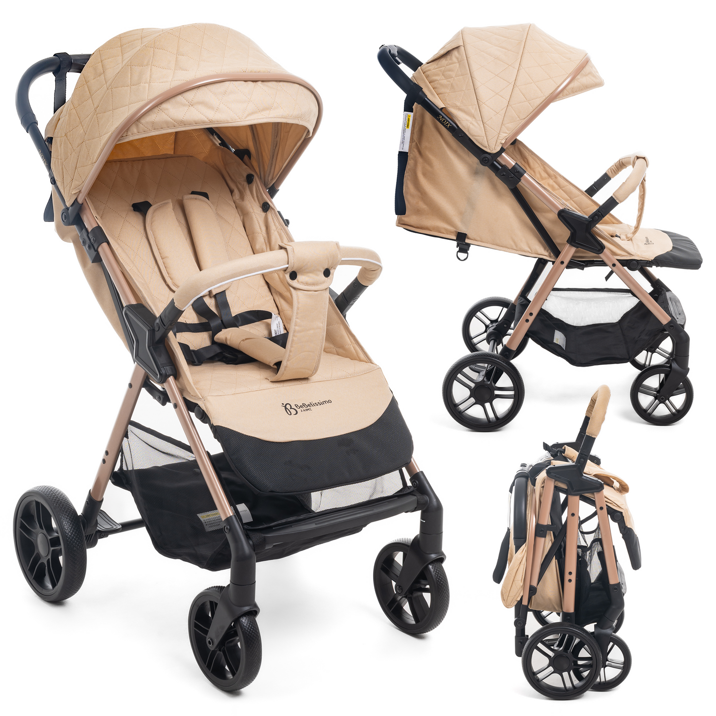 Bebelissimo - Poussette Bébé Canne Ultra Compacte – Légère – Pliage à Une Main – Noix - beige