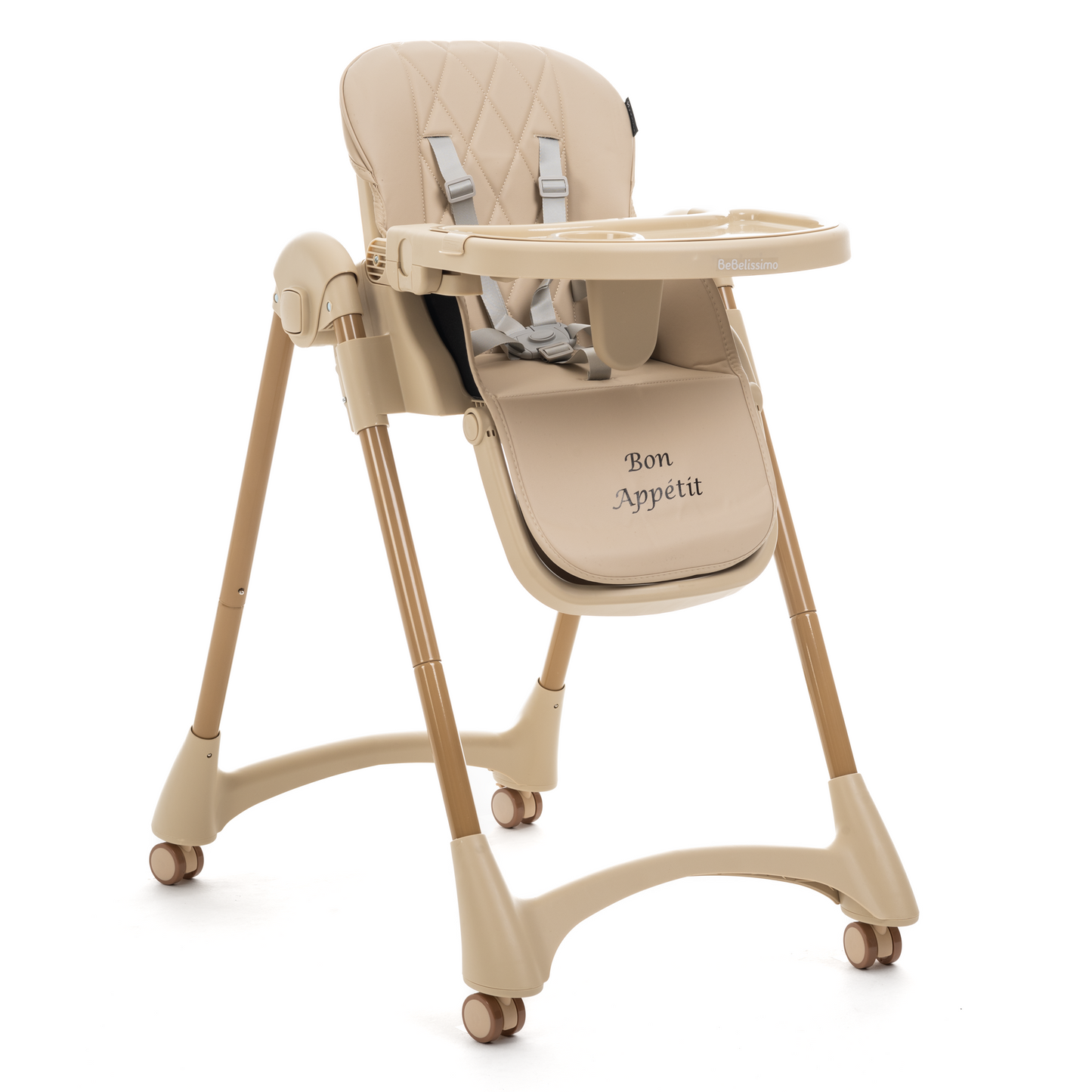 Bebelissimo - Chaise haute évolutive bébé - Pliable - Compacte - Réglable hauteur - De 6 mois à 3 ans (15kg) - beige - Bon Appetit