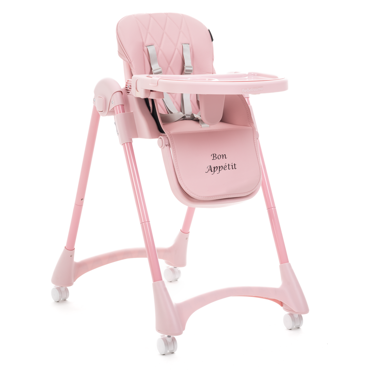 Bebelissimo - Chaise haute évolutive bébé - Pliable - Compacte - Réglable hauteur - De 6 mois à 3 ans (15kg) - rose - Bon Appetit