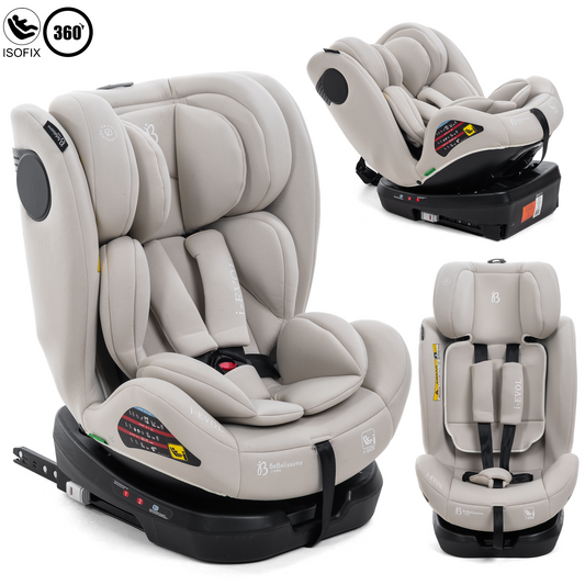 BEBELISSIMO - Siège auto Isofix - pivotant 360 ° - groupe 0+/1/2/3 - (0-36kg) - i-EVOL- beige claire - protections latérales (Copie)