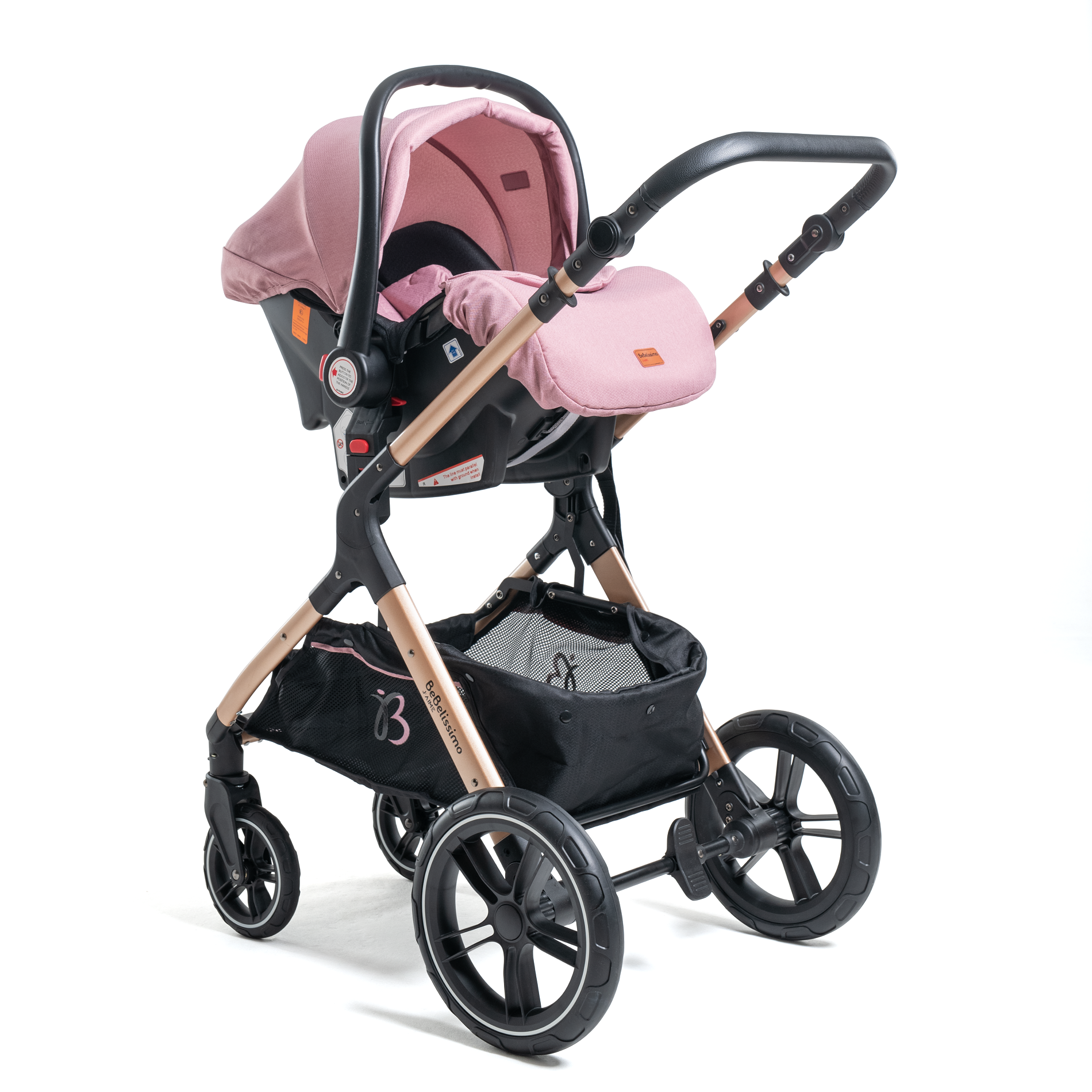 BEBELISSIMO - Poussette combinée trio 3 en 1 - siège auto 0m – nacelle –  dès la naissance – jusqu’à 22kg – Premium - rose